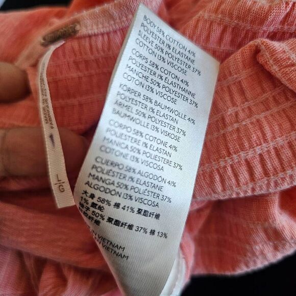 Free people womens Sz L coral Day lily puff Sleeves Top - Picture 7 of 7